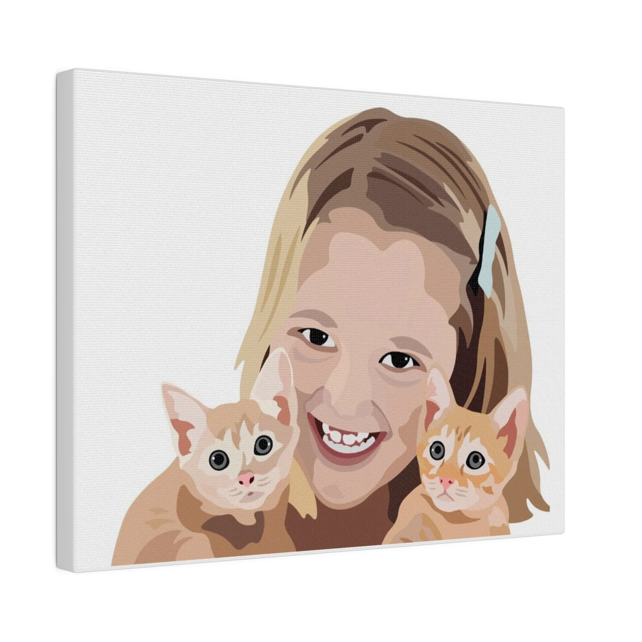 Two Pets   One Person Custom Pet Portrait on Canvas | White Background | Custom Hand-Drawn Pet Portrait in Cartoon-Realism Style