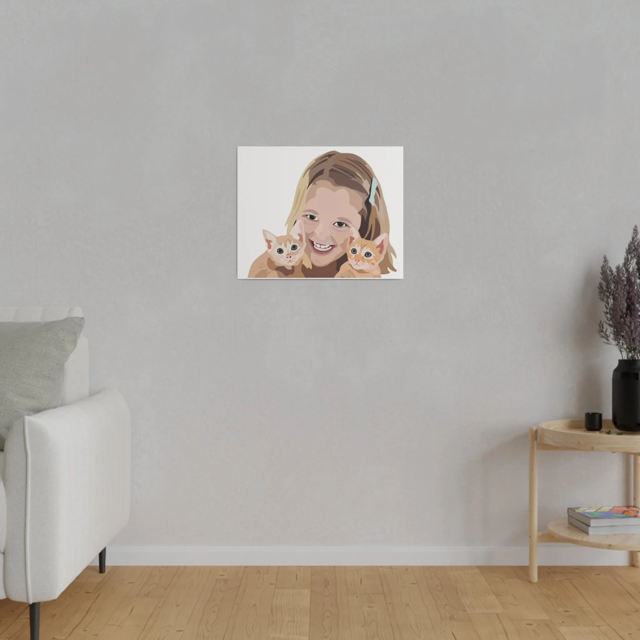 Two Pets   One Person Custom Pet Portrait on Canvas | White Background | Custom Hand-Drawn Pet Portrait in Cartoon-Realism Style