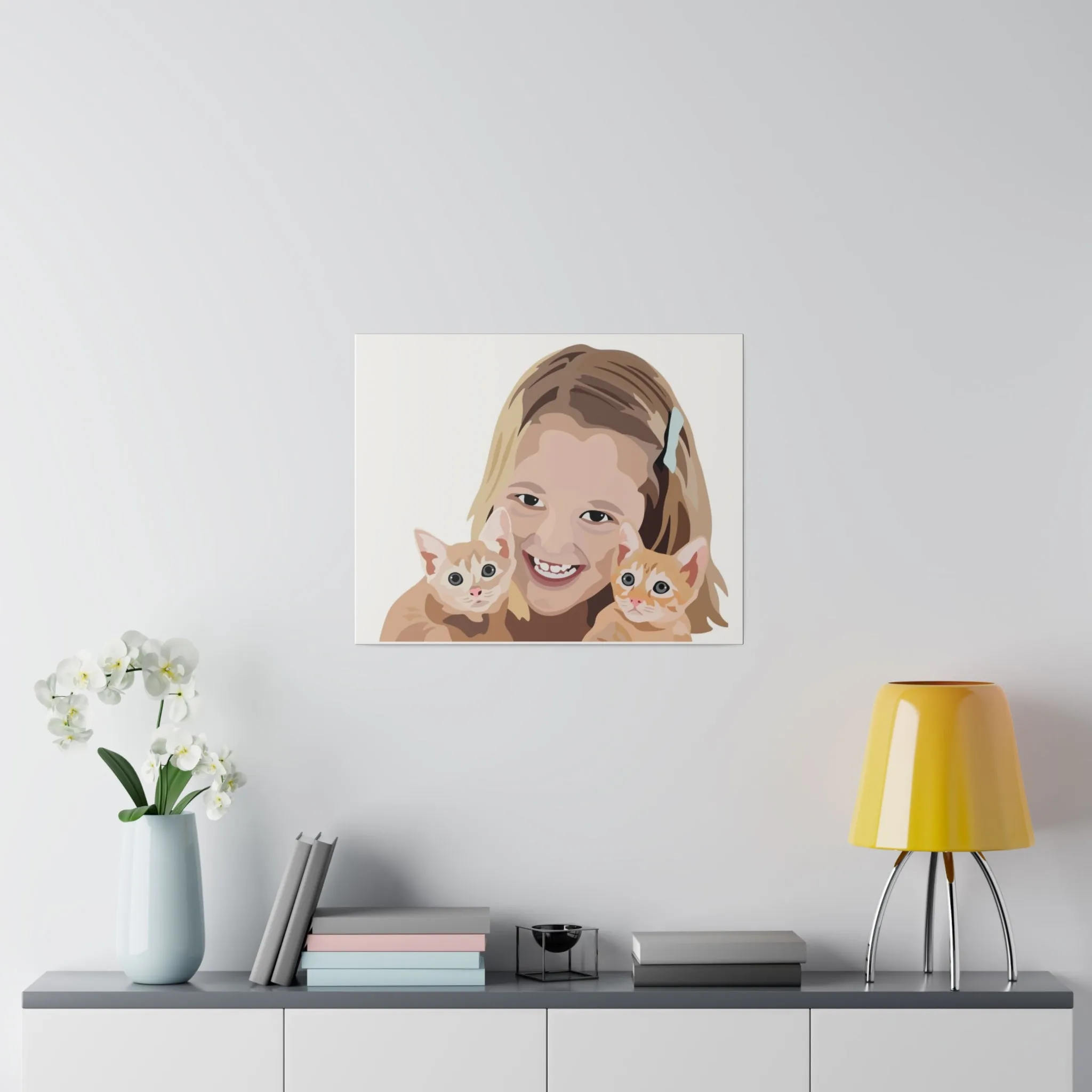 Two Pets   One Person Custom Pet Portrait on Canvas | White Background | Custom Hand-Drawn Pet Portrait in Cartoon-Realism Style