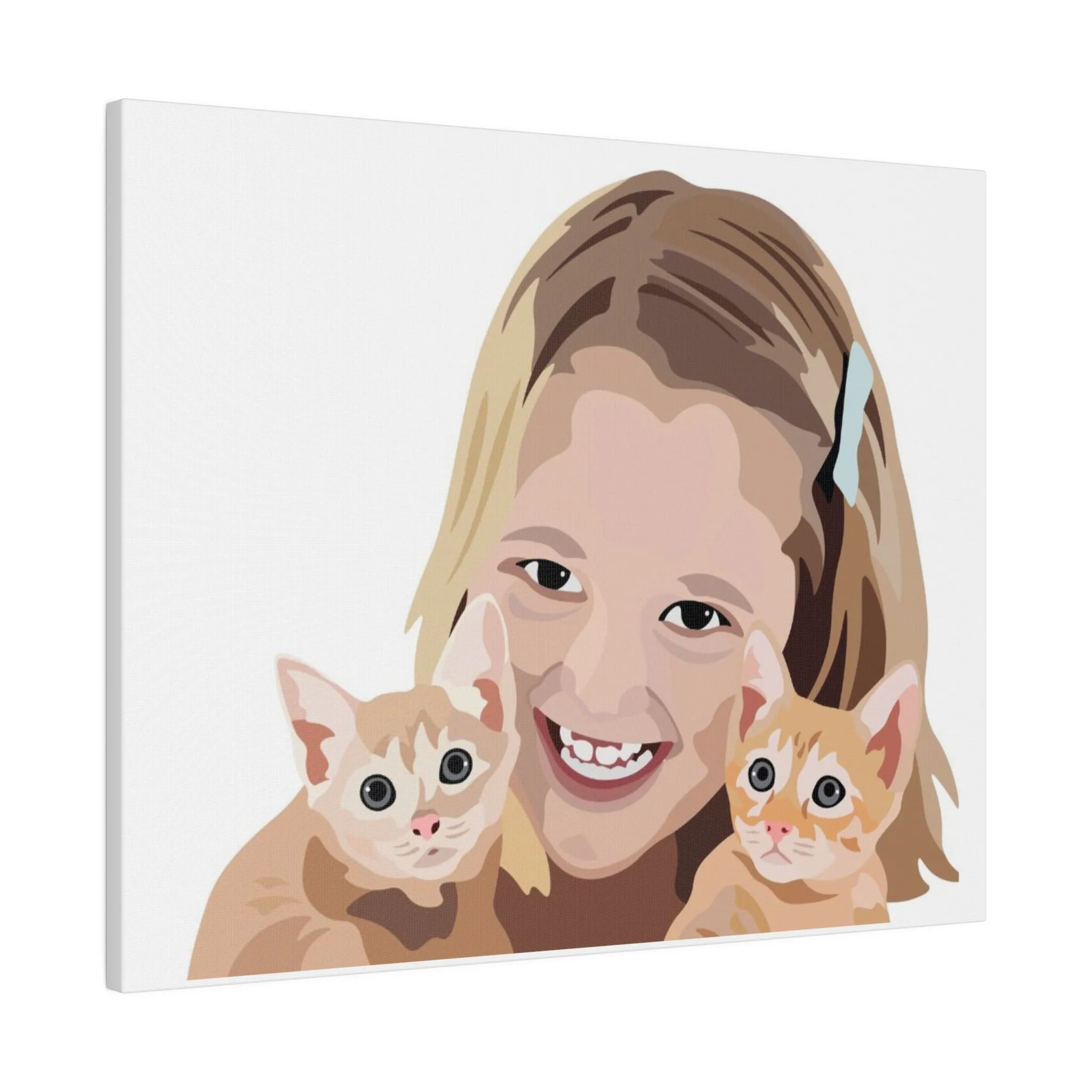 Two Pets   One Person Custom Pet Portrait on Canvas | White Background | Custom Hand-Drawn Pet Portrait in Cartoon-Realism Style