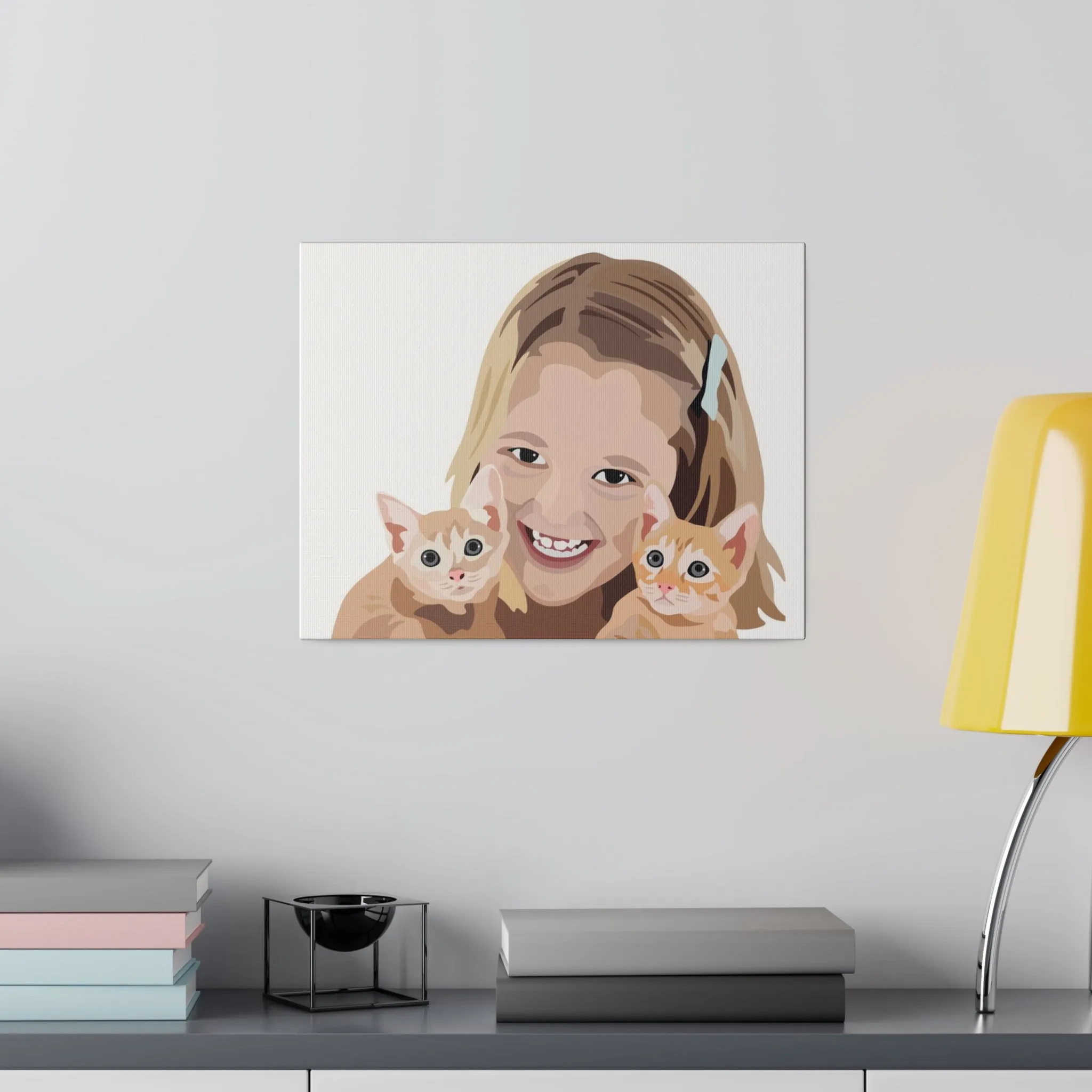 Two Pets   One Person Custom Pet Portrait on Canvas | White Background | Custom Hand-Drawn Pet Portrait in Cartoon-Realism Style