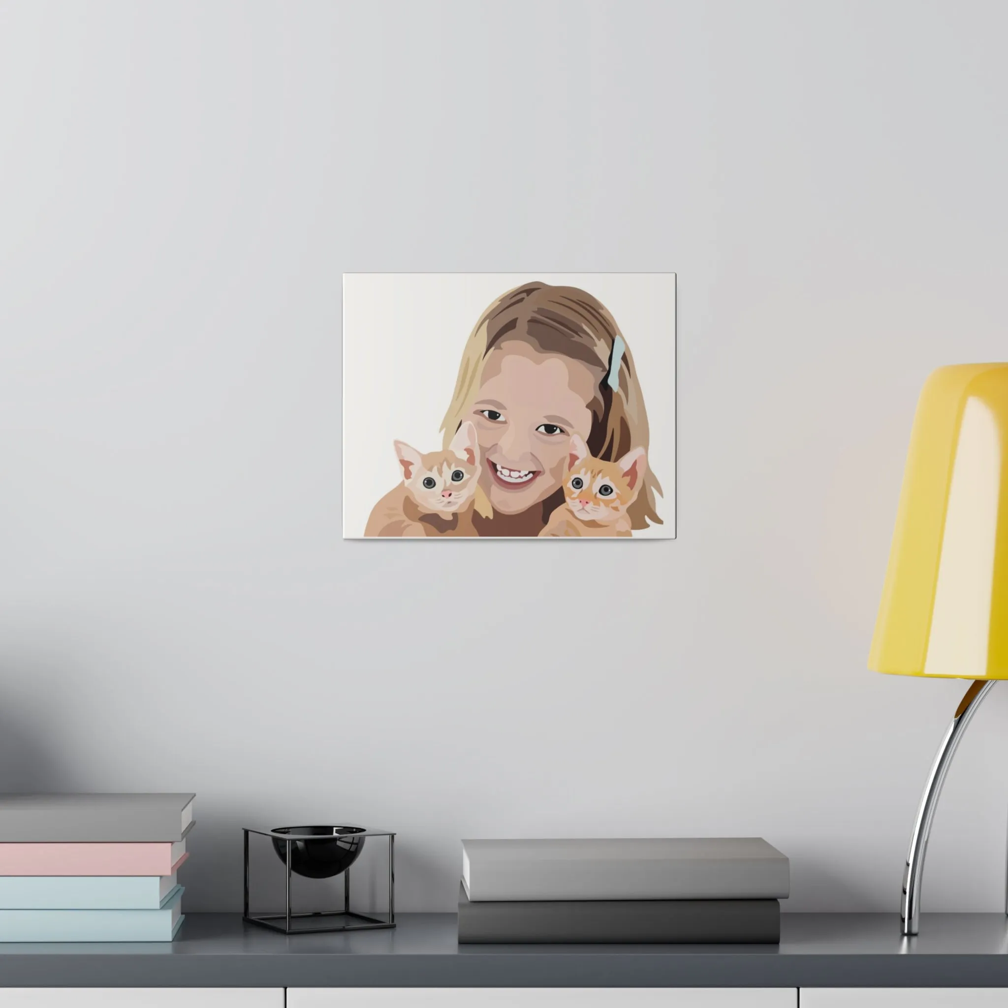 Two Pets   One Person Custom Pet Portrait on Canvas | White Background | Custom Hand-Drawn Pet Portrait in Cartoon-Realism Style