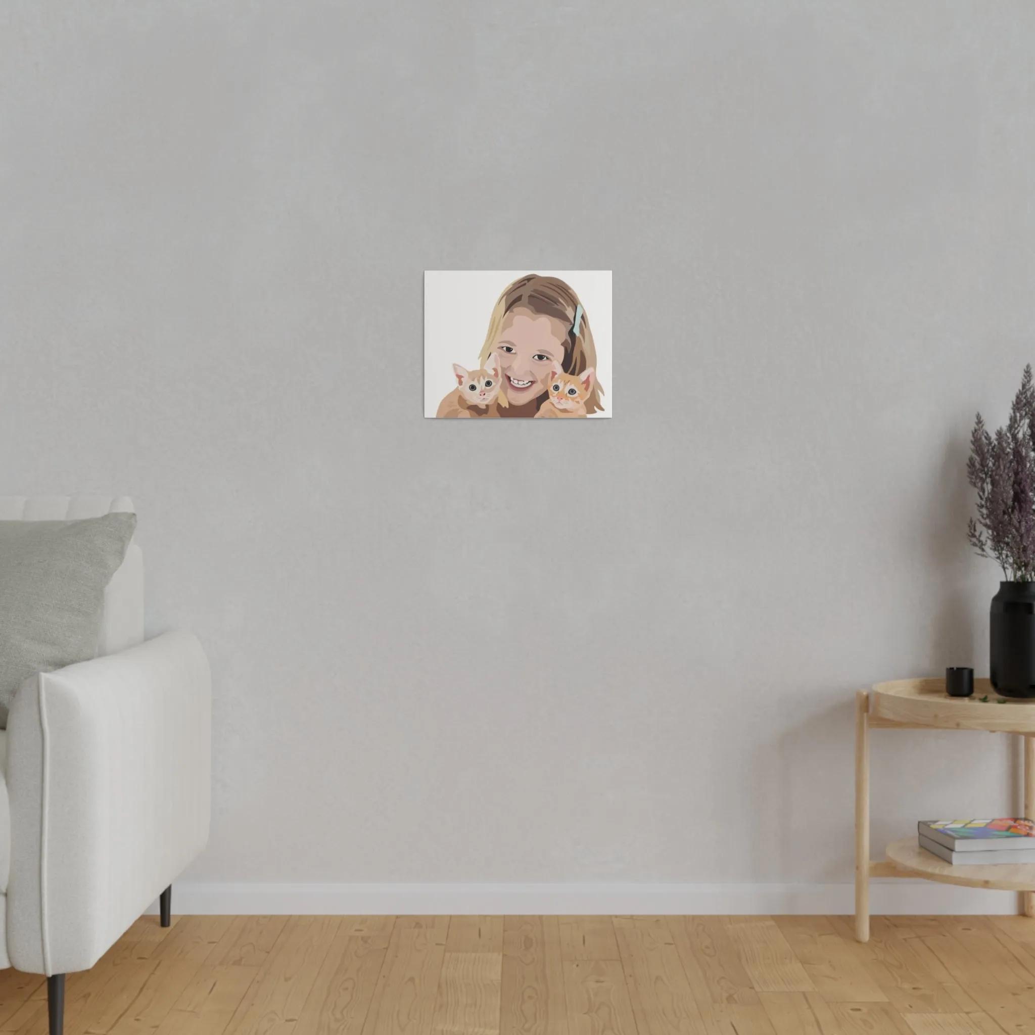 Two Pets   One Person Custom Pet Portrait on Canvas | White Background | Custom Hand-Drawn Pet Portrait in Cartoon-Realism Style