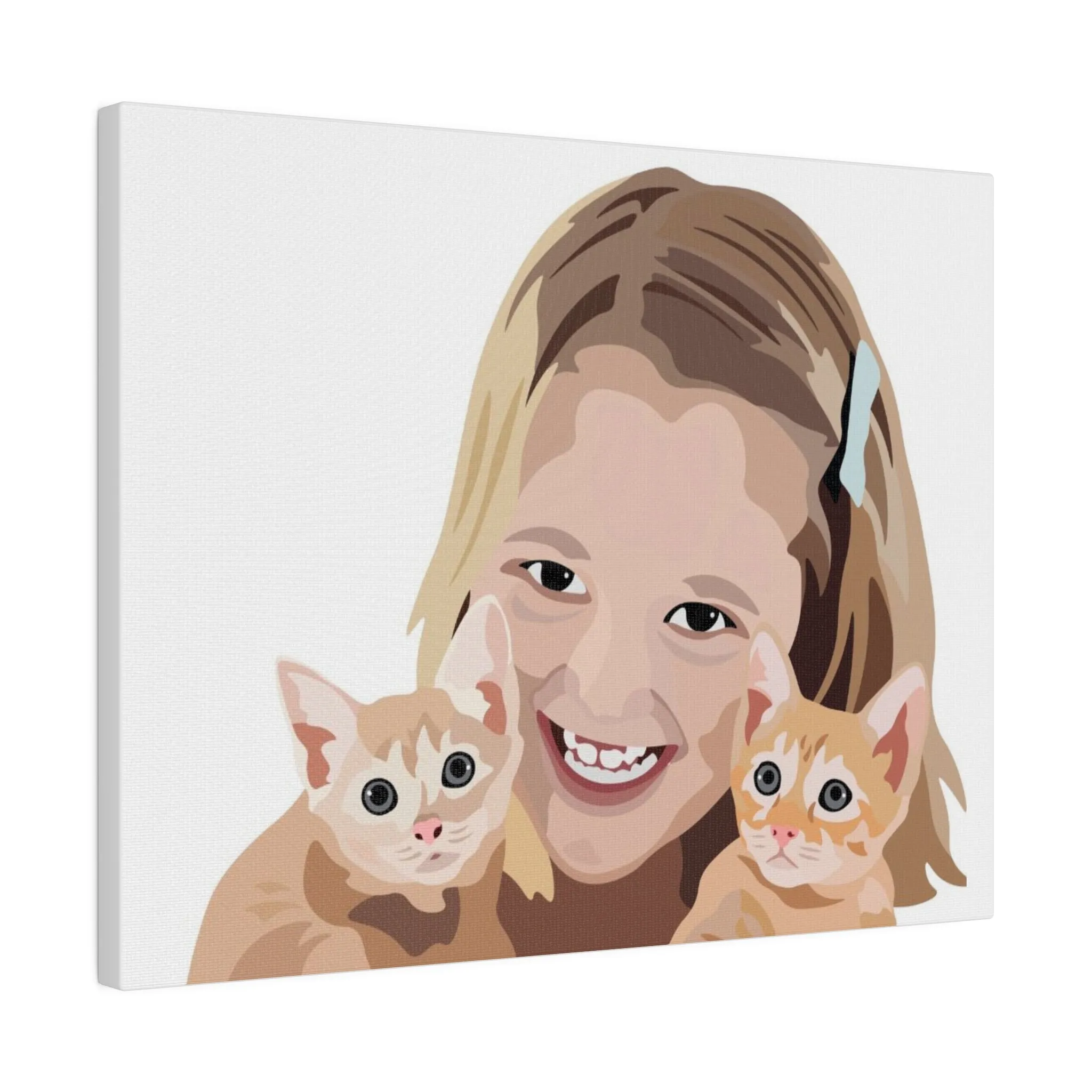 Two Pets   One Person Custom Pet Portrait on Canvas | White Background | Custom Hand-Drawn Pet Portrait in Cartoon-Realism Style