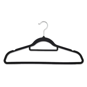 Velvet Coat Hangers, Slimline & Space-Saving, With Tie Scarf Bar 40cm - Black, Ivory, Grey