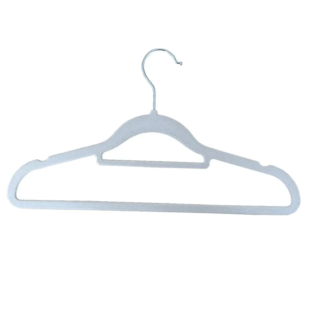 Velvet Coat Hangers, Slimline & Space-Saving, With Tie Scarf Bar 40cm - Black, Ivory, Grey