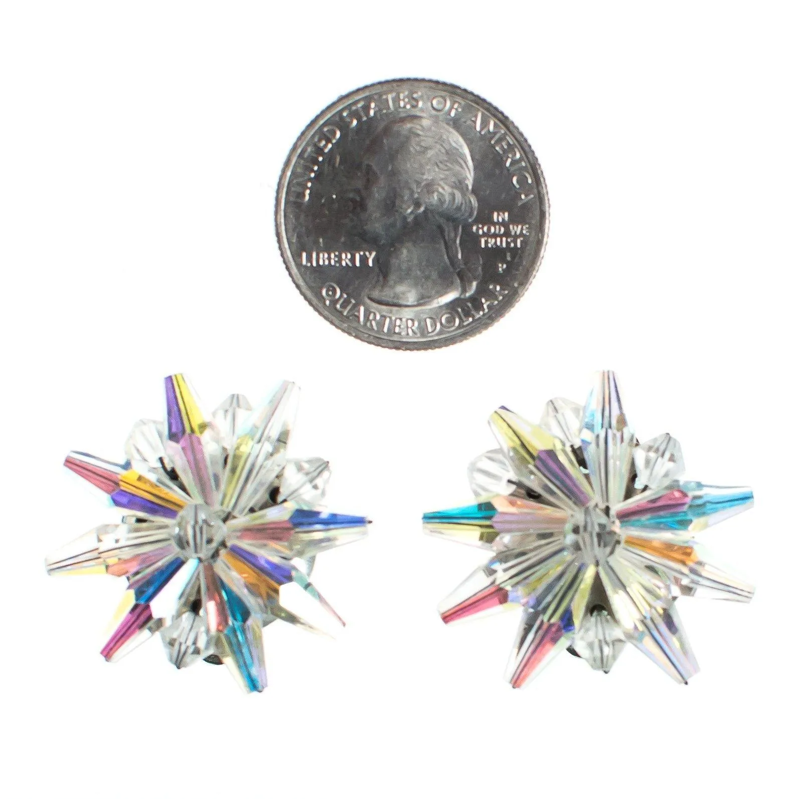 Vintage Aurora Borealis Crystal Star Earrings, Clip On