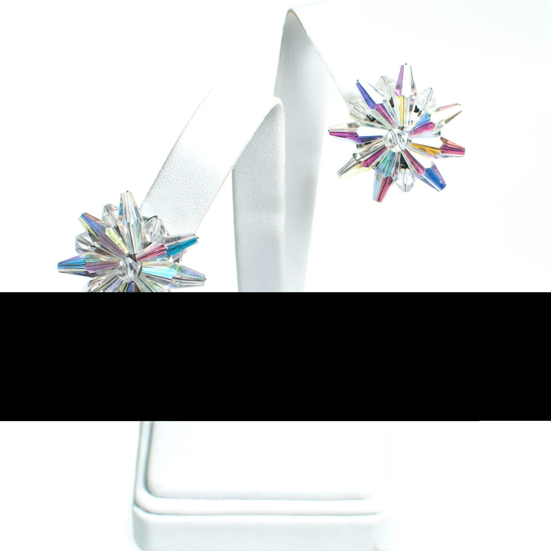 Vintage Aurora Borealis Crystal Star Earrings, Clip On