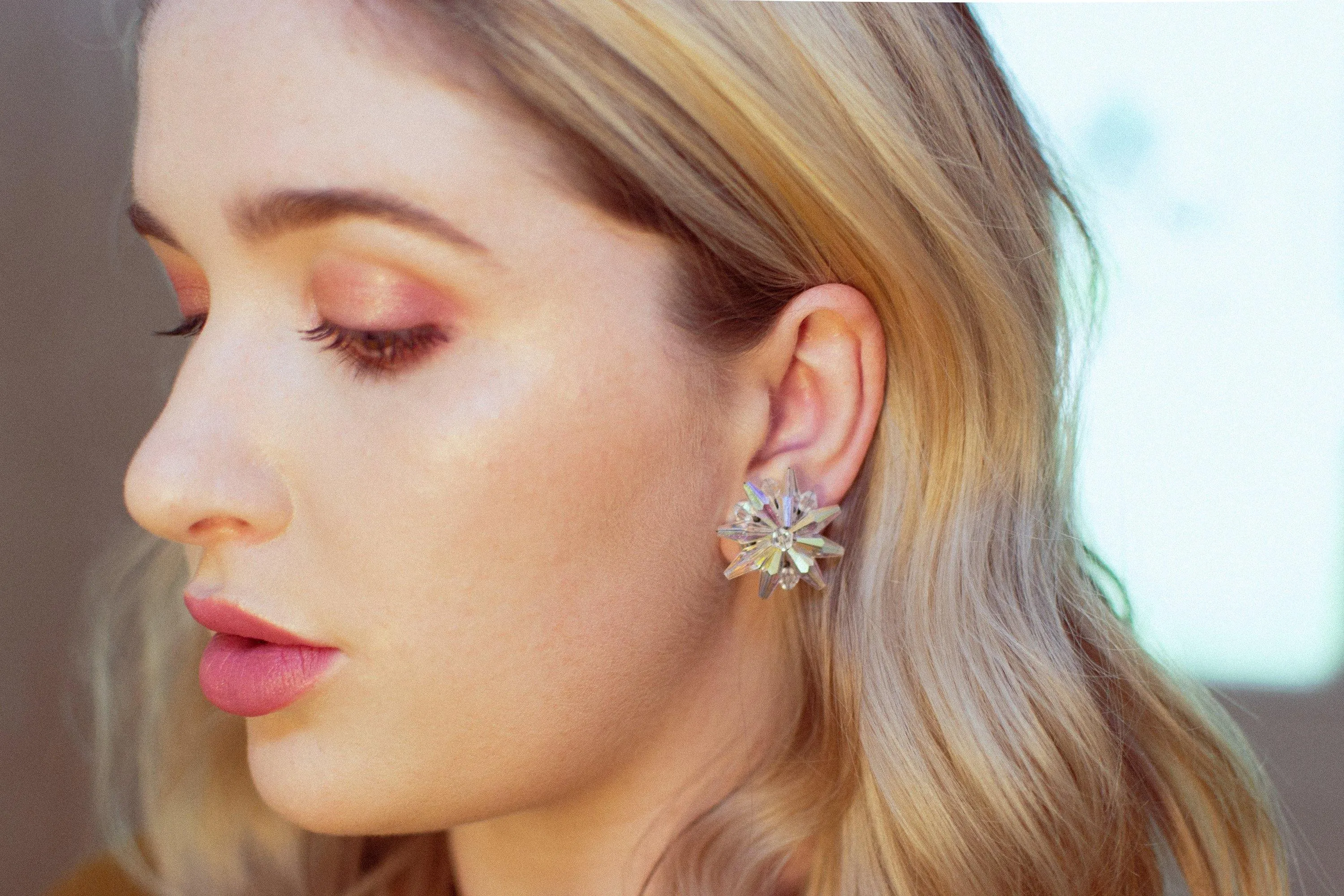 Vintage Aurora Borealis Crystal Star Earrings, Clip On