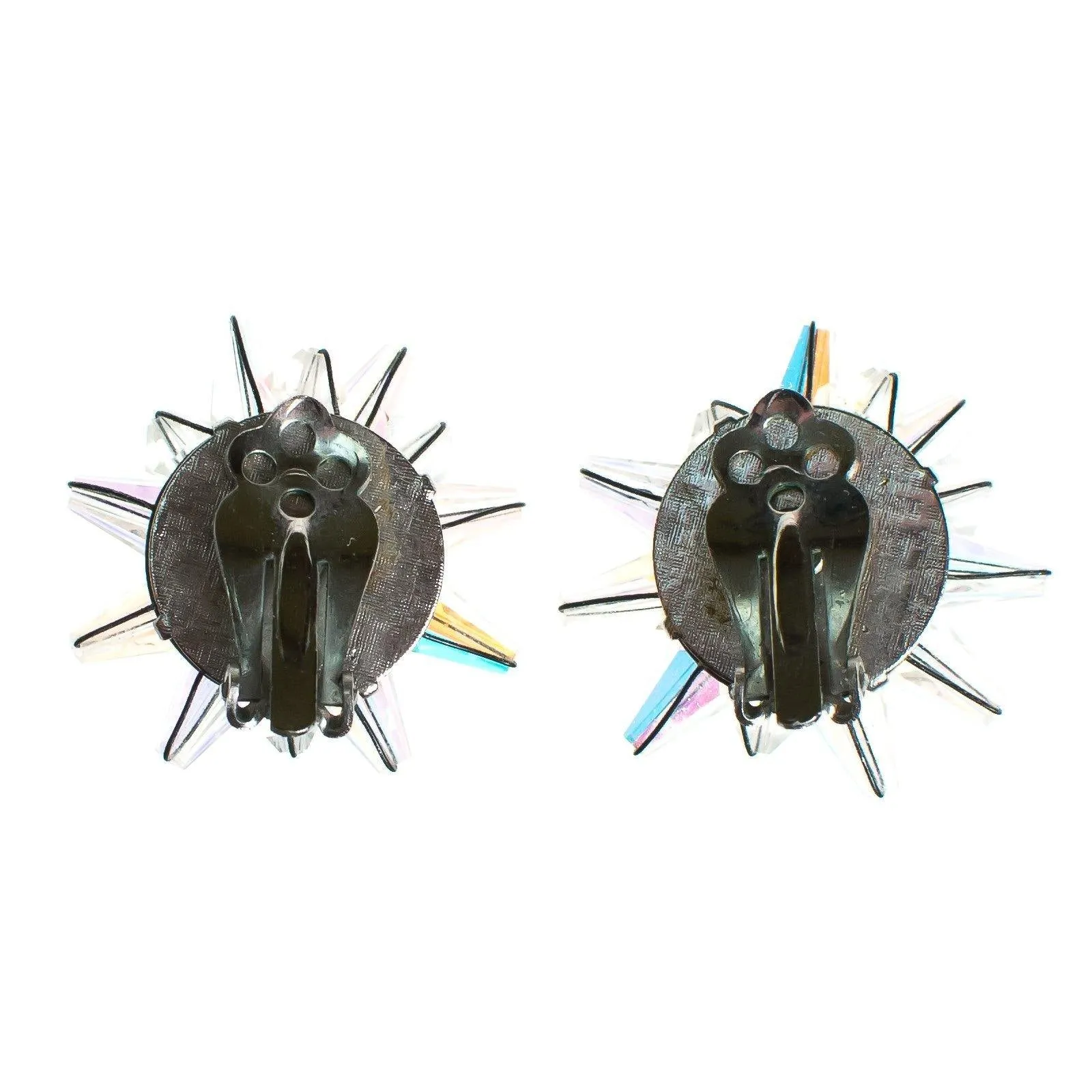 Vintage Aurora Borealis Crystal Star Earrings, Clip On