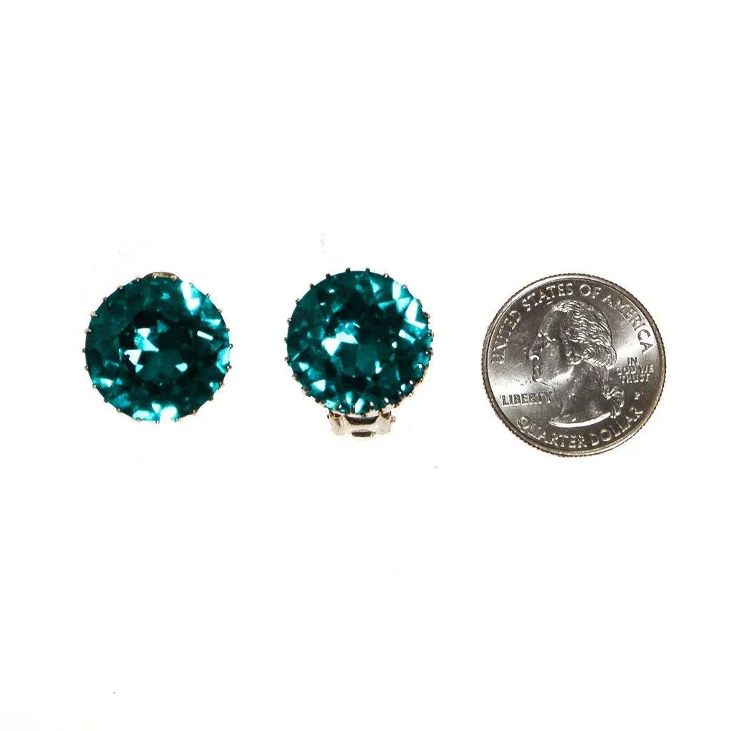 Vintage Austria Blue Aqua Headlight Rhinestone Earrings