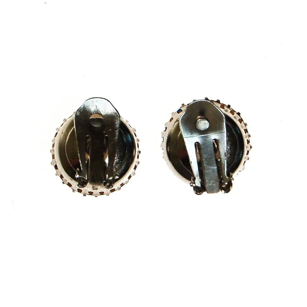 Vintage Austria Blue Aqua Headlight Rhinestone Earrings