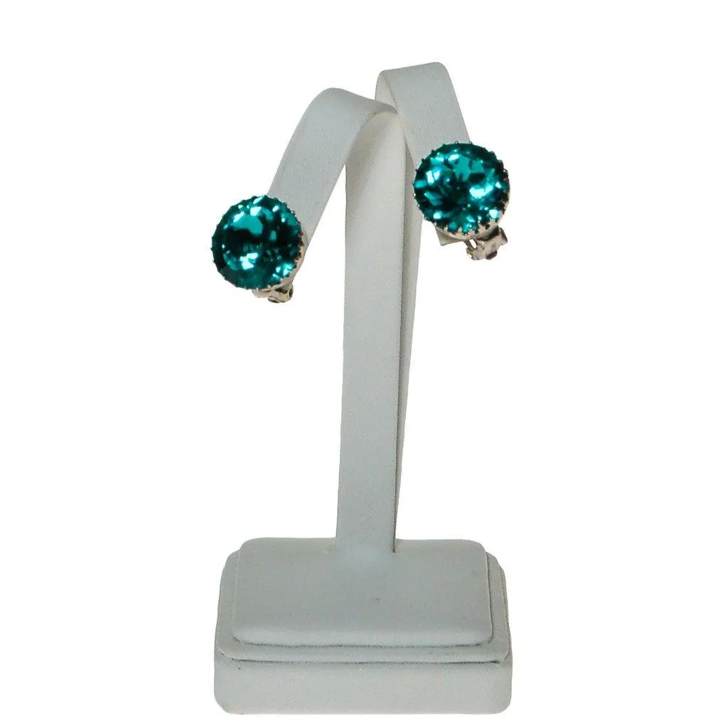 Vintage Austria Blue Aqua Headlight Rhinestone Earrings