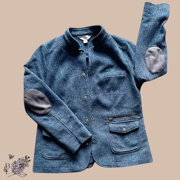Vintage LL Bean Stonington Herringbone Tweed Jacket Womens Size M Elbow Patch