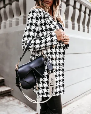 Want To See You Vancouver Houndstooth Woolen Coat - White/Black