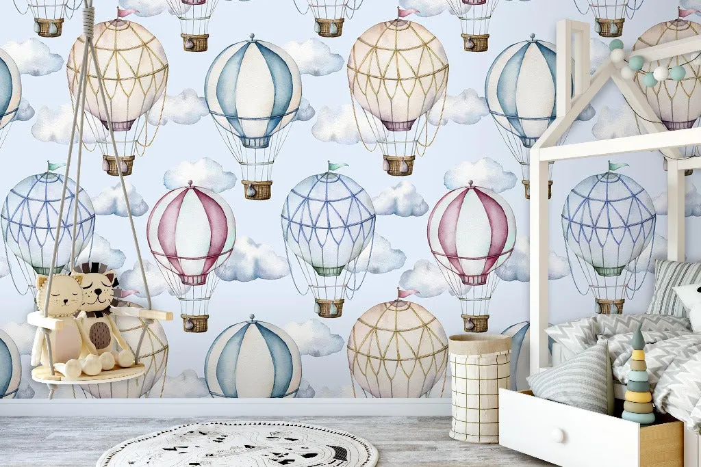 Watercolor Hot-Air Balloons Wallpaper Mural
