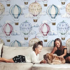 Watercolor Hot-Air Balloons Wallpaper Mural