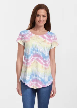 Waves Tie Dye (7896) ~ Short Sleeve Scoop Neck Flowy Tunic