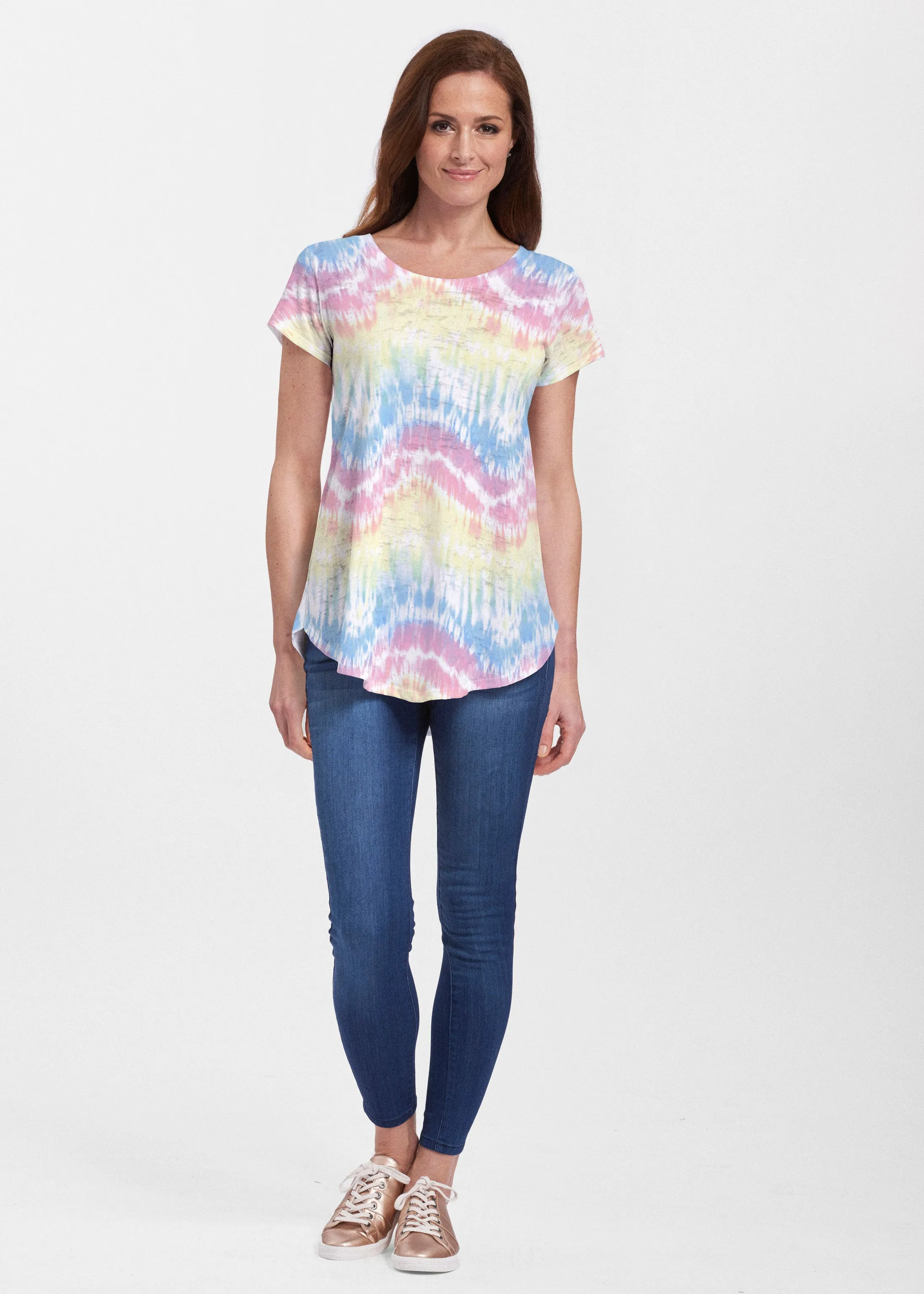 Waves Tie Dye (7896) ~ Short Sleeve Scoop Neck Flowy Tunic