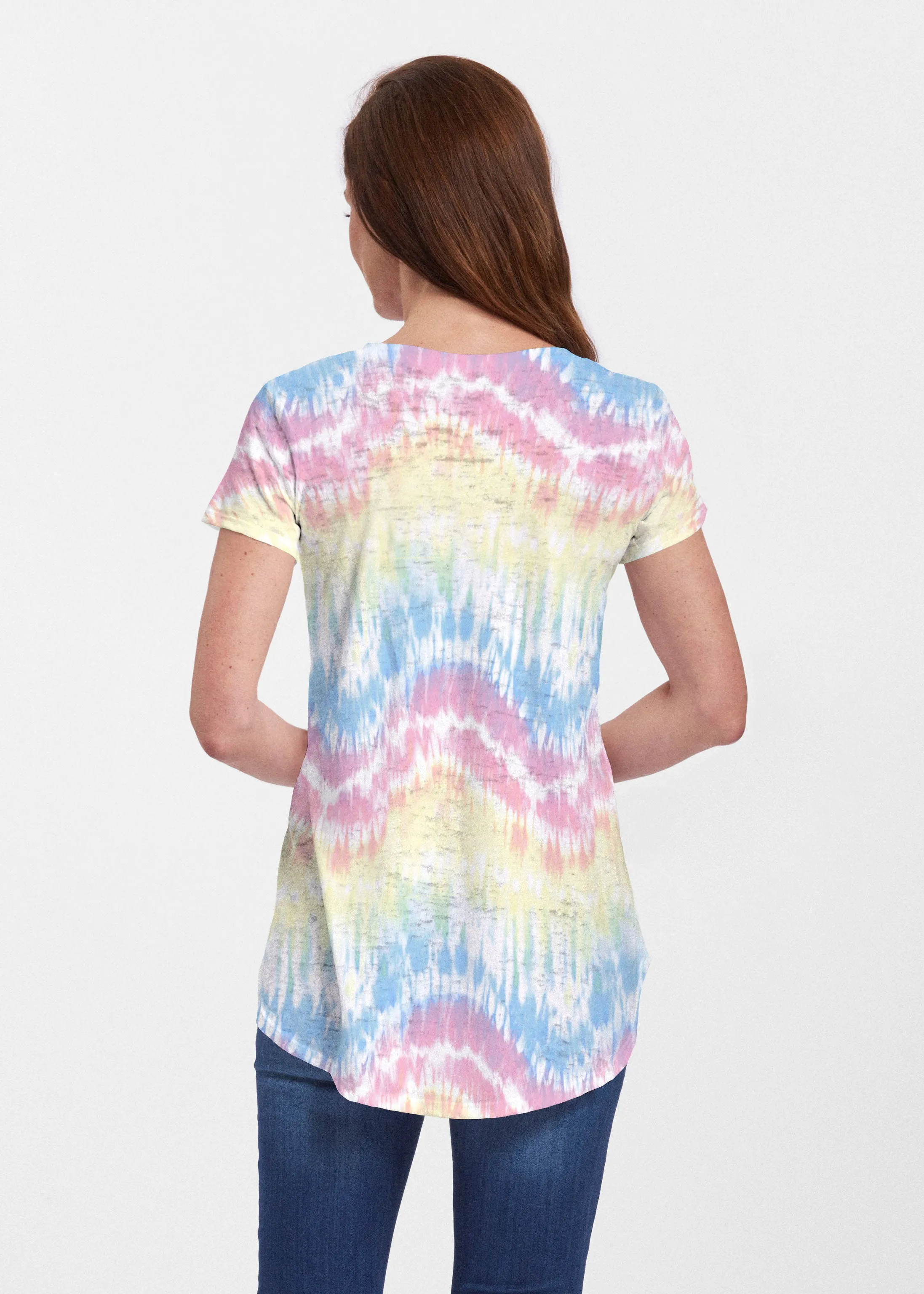 Waves Tie Dye (7896) ~ Short Sleeve Scoop Neck Flowy Tunic