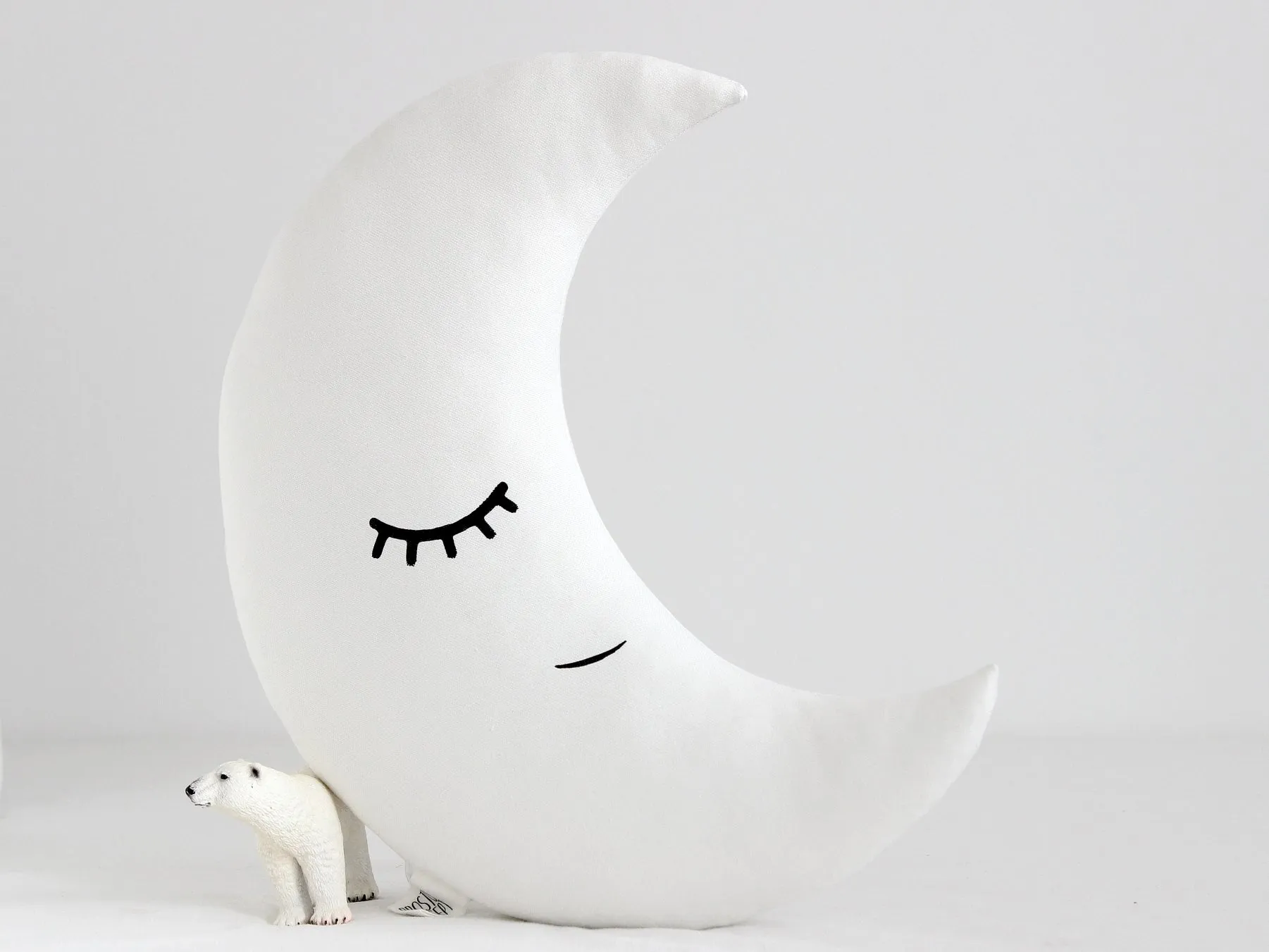 White Crescent Moon Pillow with Crown or Star