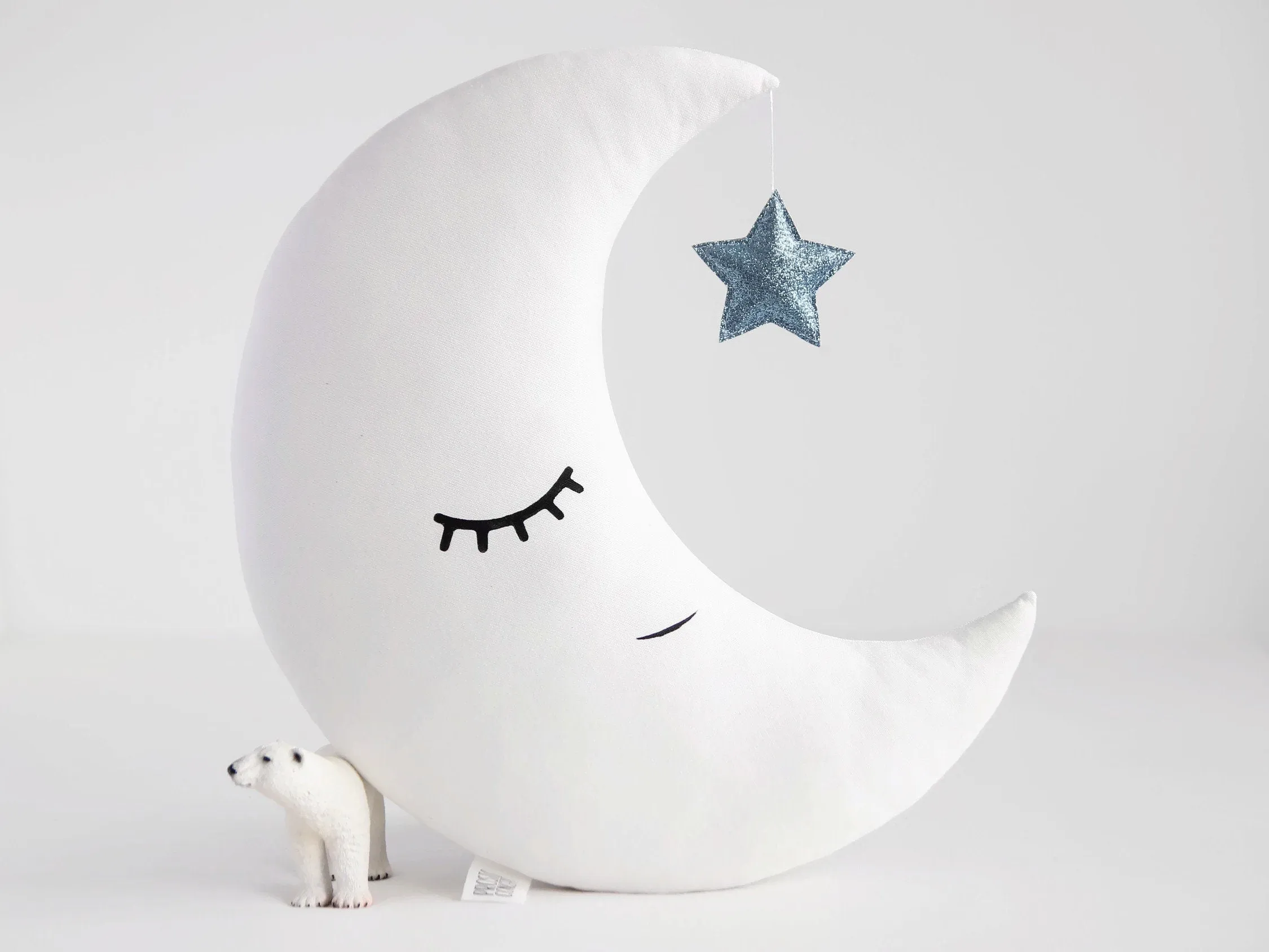 White Crescent Moon Pillow with Crown or Star