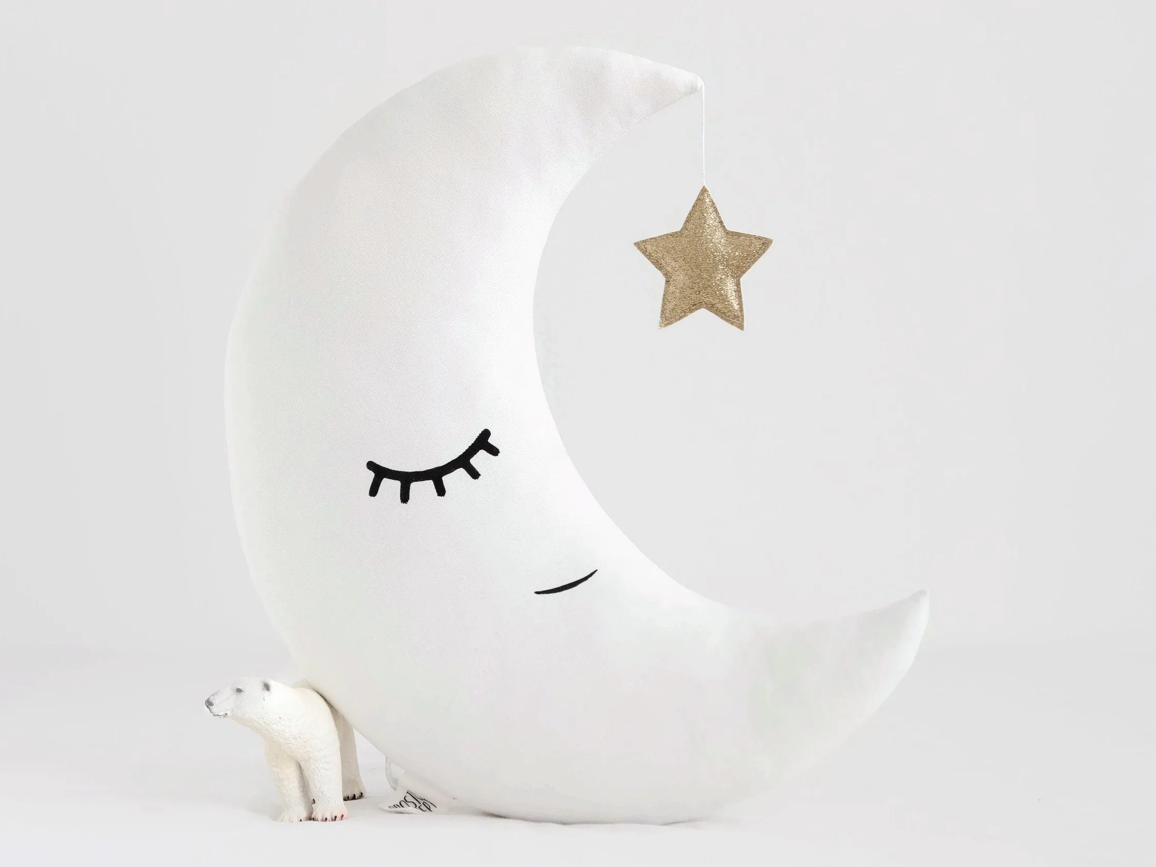 White Crescent Moon Pillow with Crown or Star