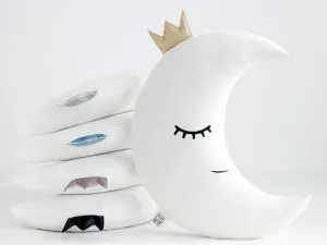 White Crescent Moon Pillow with Crown or Star