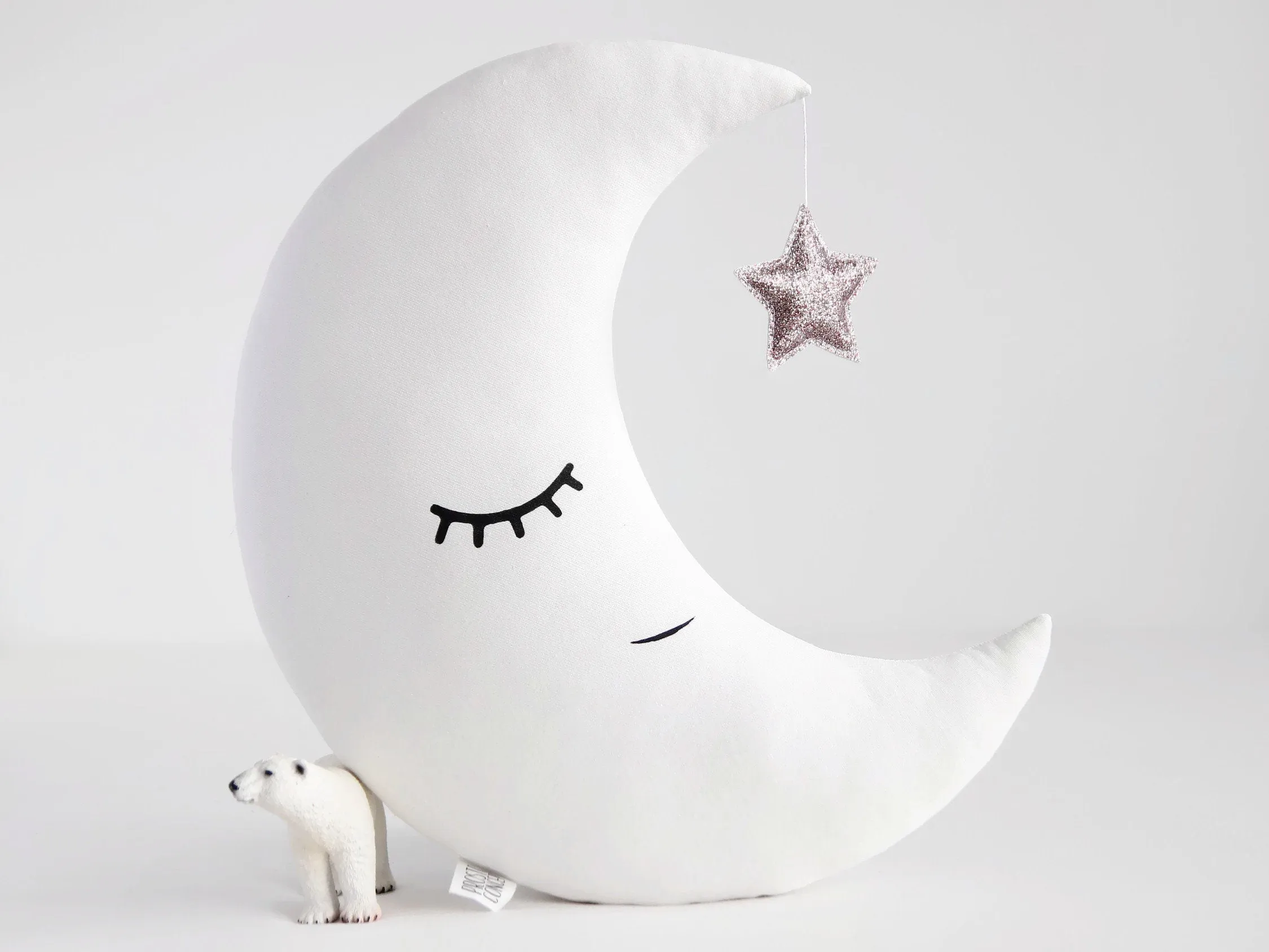 White Crescent Moon Pillow with Crown or Star