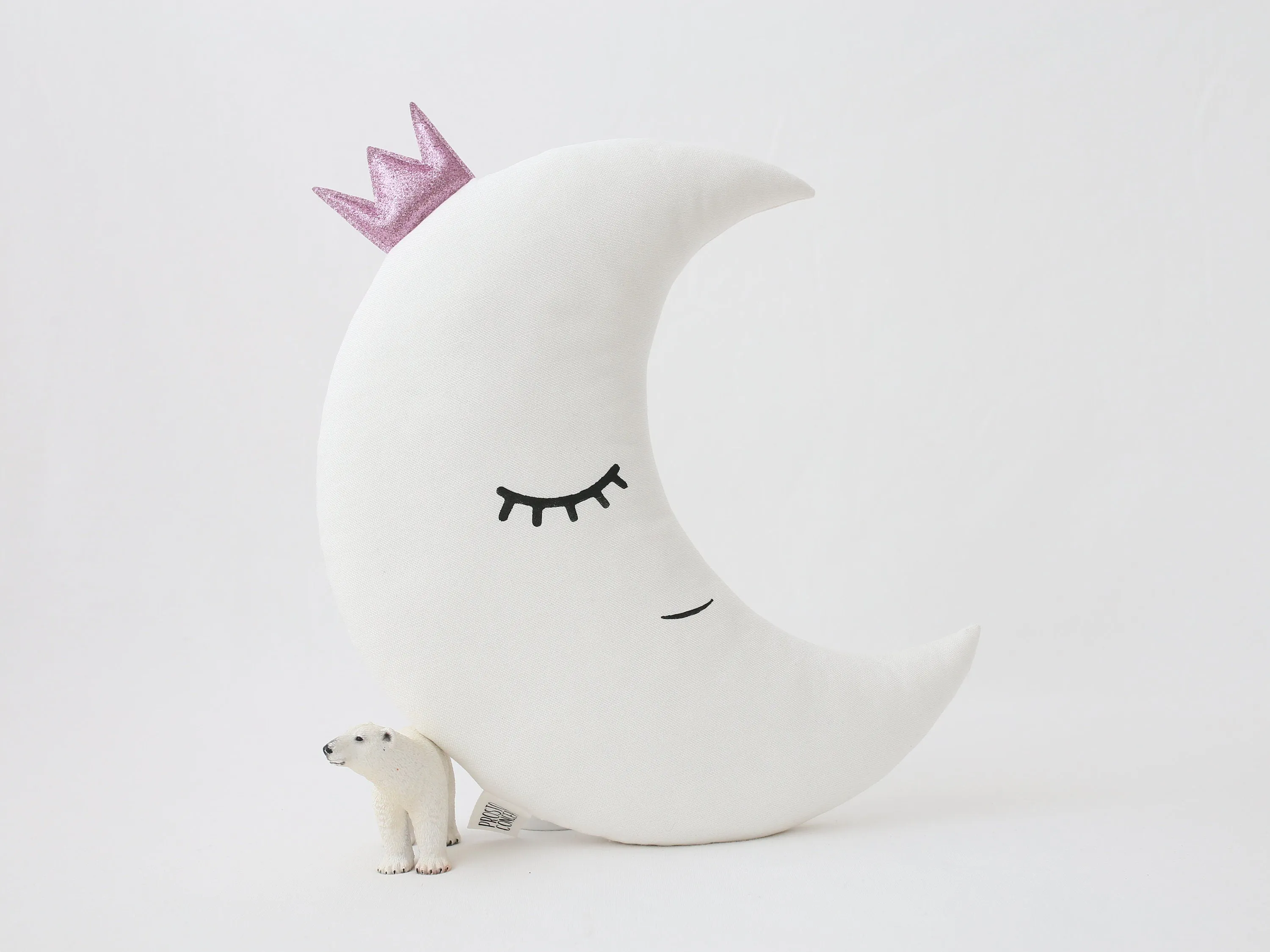 White Crescent Moon Pillow with Crown or Star
