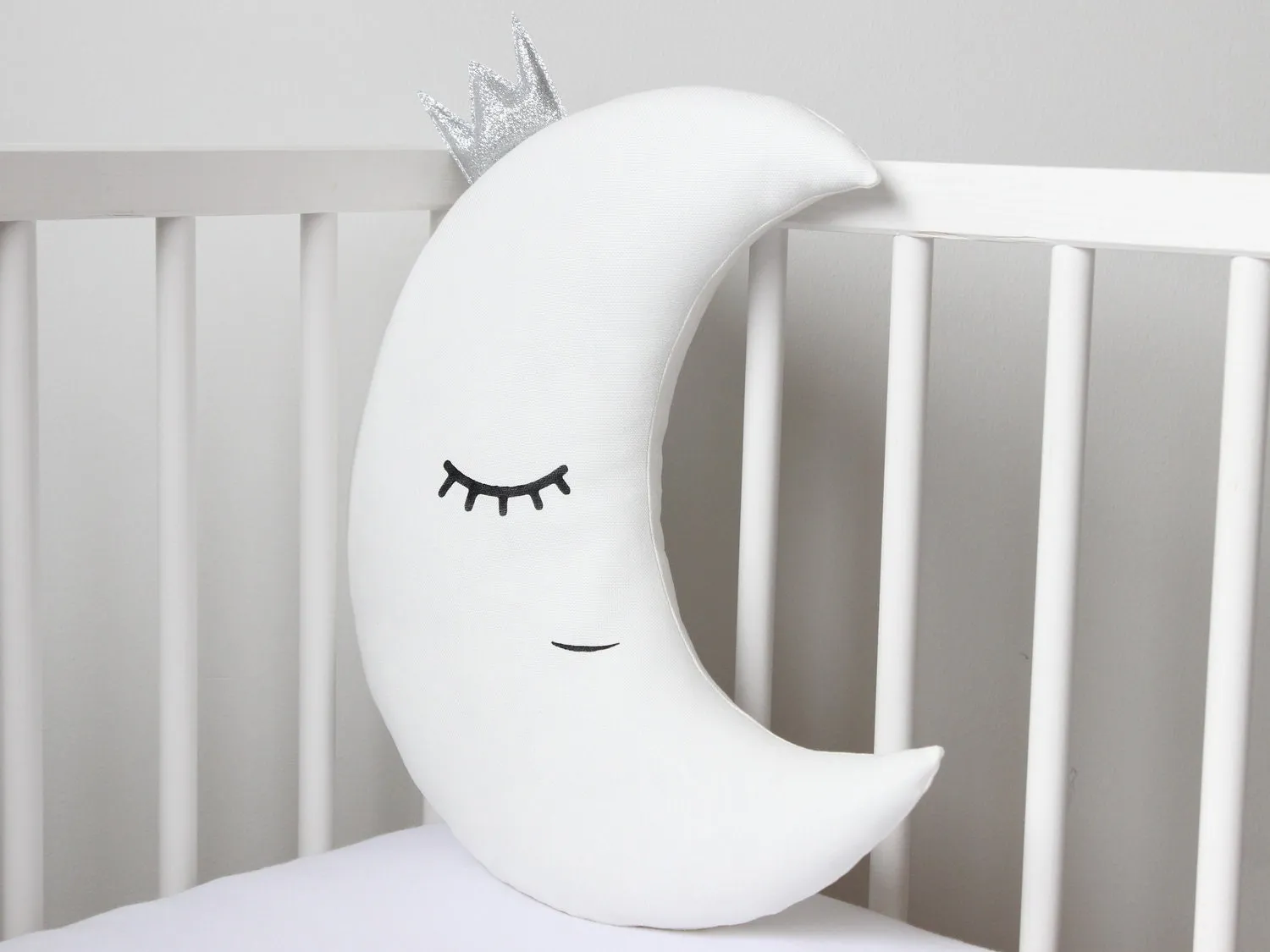 White Crescent Moon Pillow with Crown or Star
