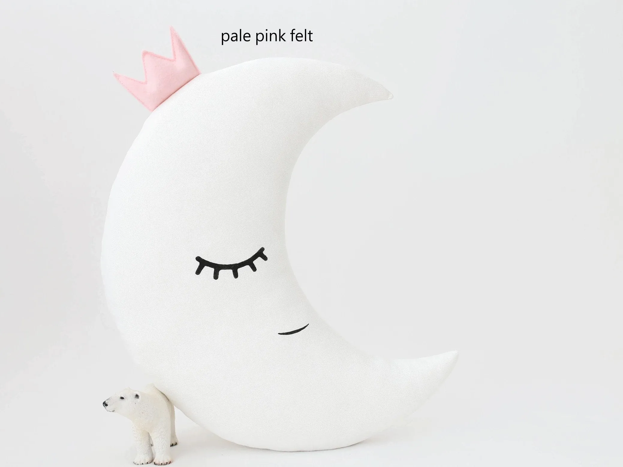 White Crescent Moon Pillow with Crown or Star