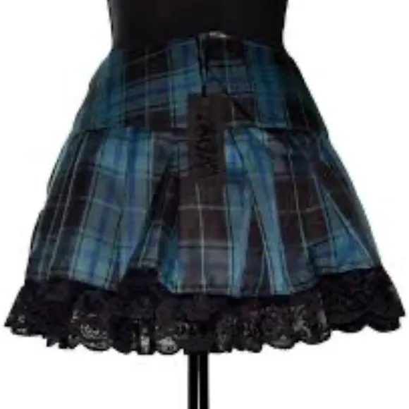 Widow X Dolls Kill Green Plaid Charm School Dropout Lace Trim Mini Skirt NWT 3X