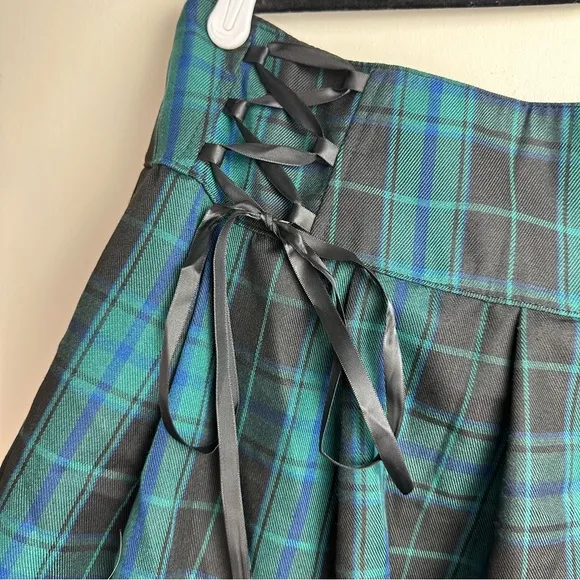 Widow X Dolls Kill Green Plaid Charm School Dropout Lace Trim Mini Skirt NWT 3X