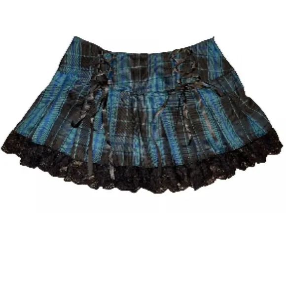 Widow X Dolls Kill Green Plaid Charm School Dropout Lace Trim Mini Skirt NWT 3X