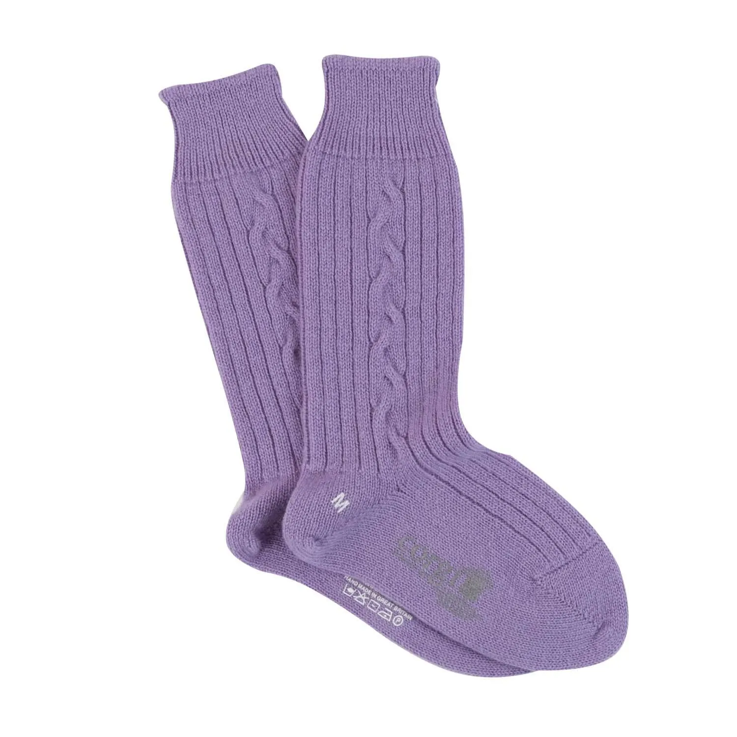 Women's Handmade Single Cable Pure Cashmere Socks