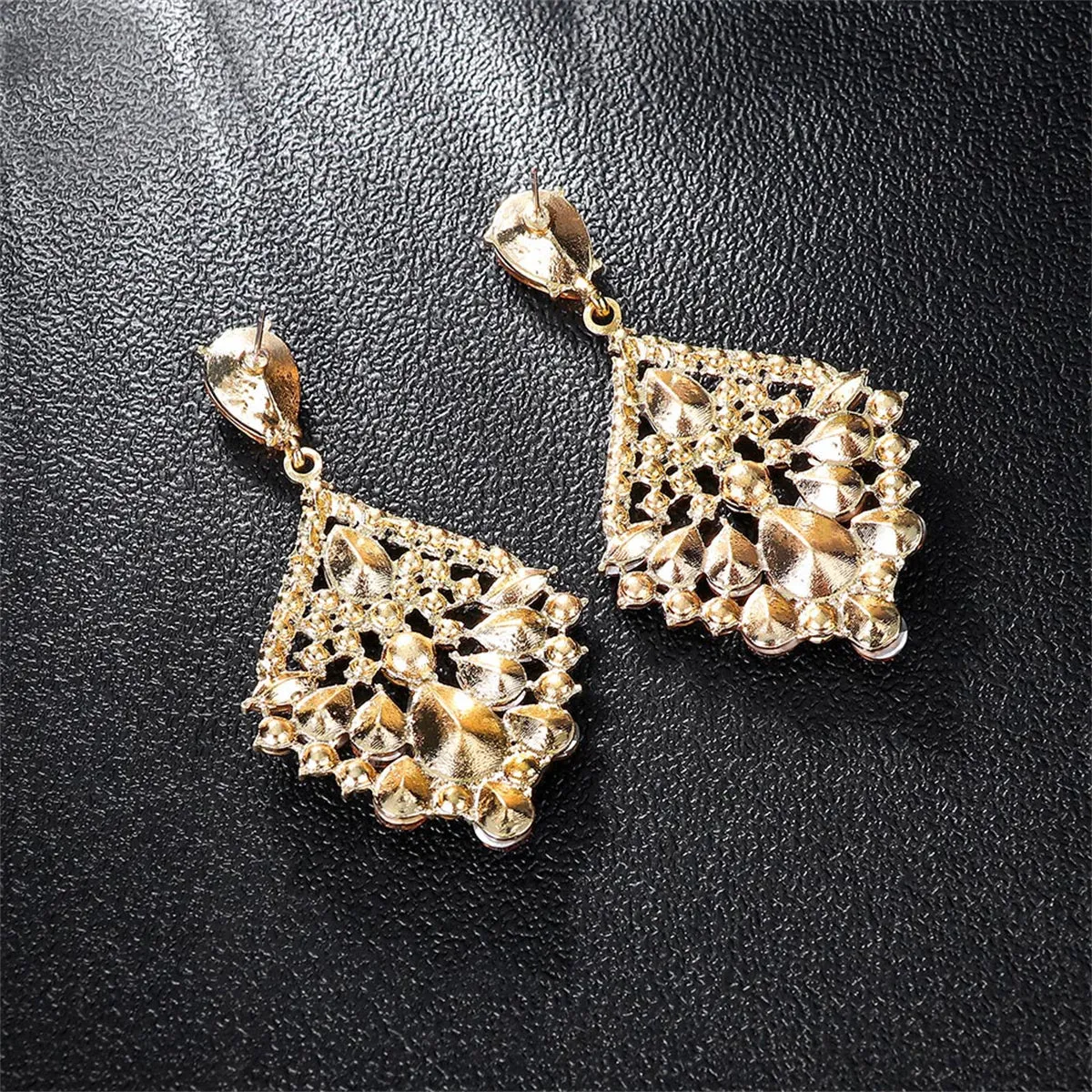 Yellow & Cubic Zirconia Rhombus Drop Earrings