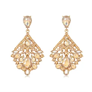 Yellow & Cubic Zirconia Rhombus Drop Earrings