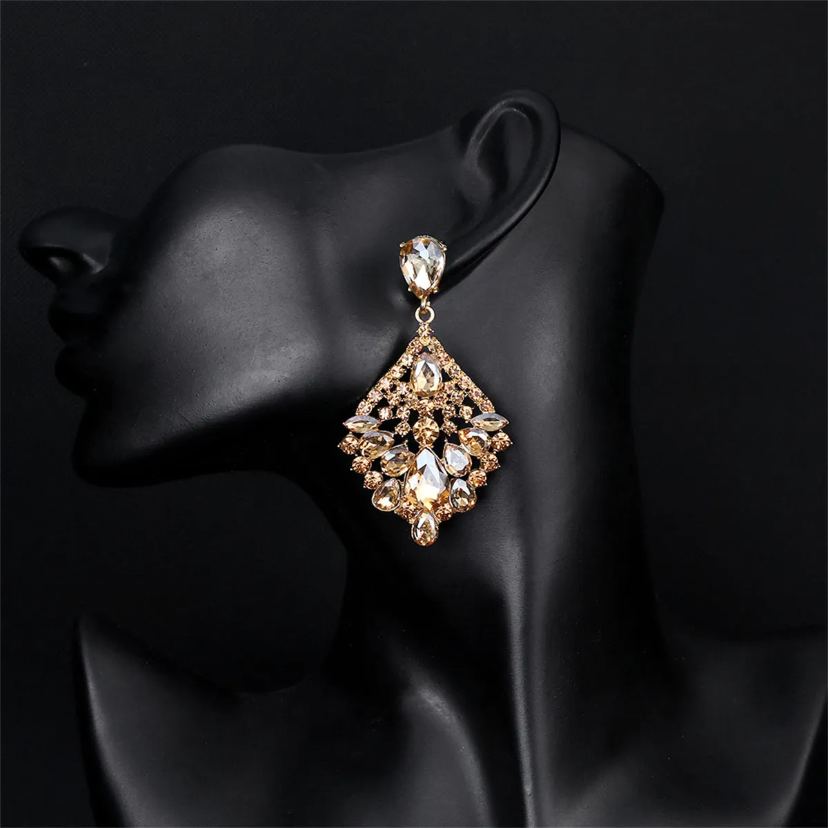 Yellow & Cubic Zirconia Rhombus Drop Earrings