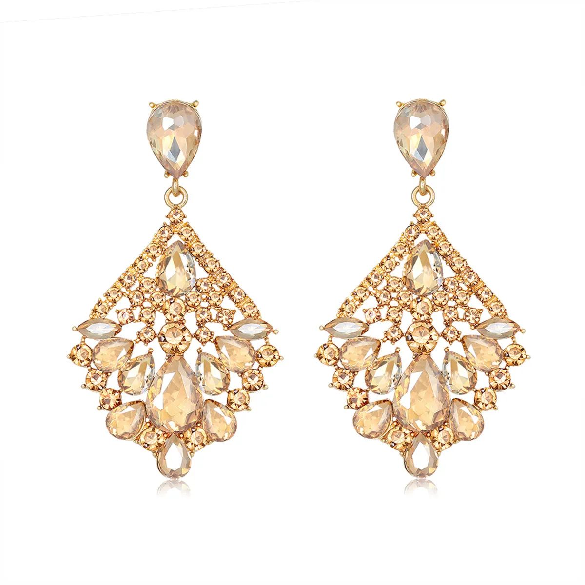Yellow & Cubic Zirconia Rhombus Drop Earrings