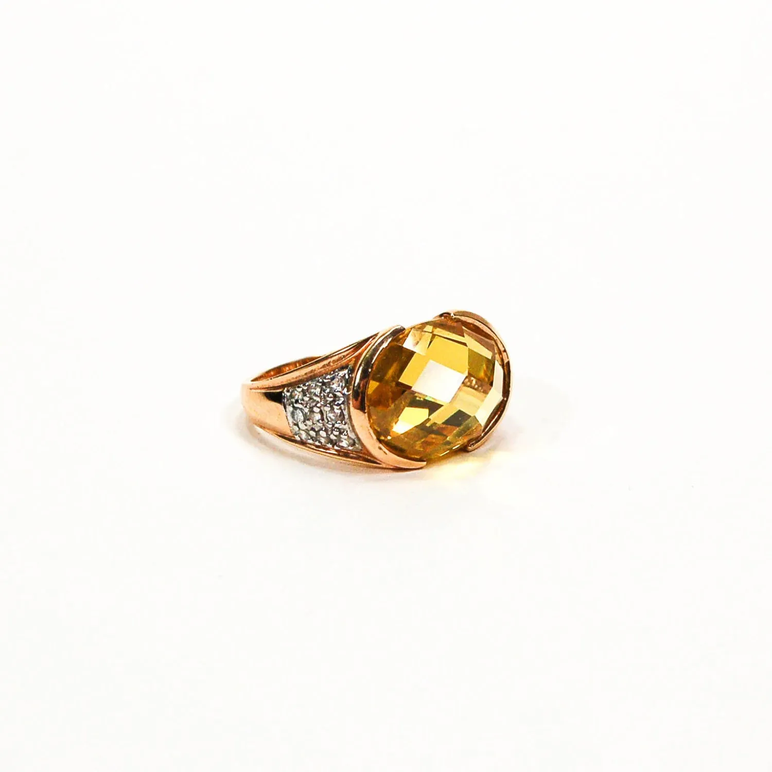 Yellow Citrine Crystal Cocktail Ring