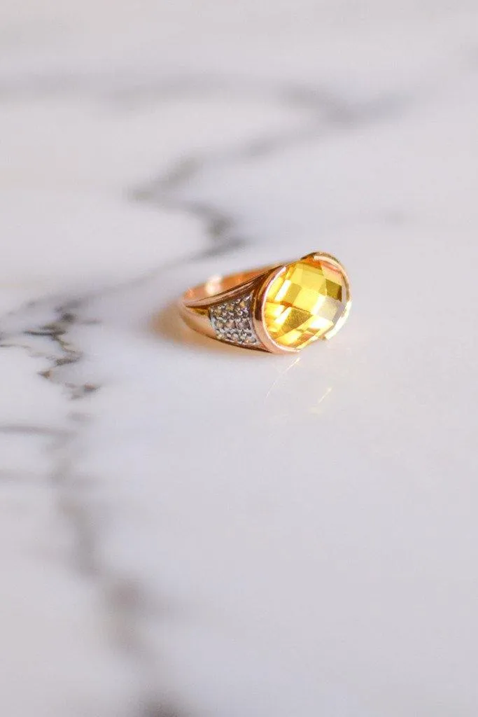 Yellow Citrine Crystal Cocktail Ring