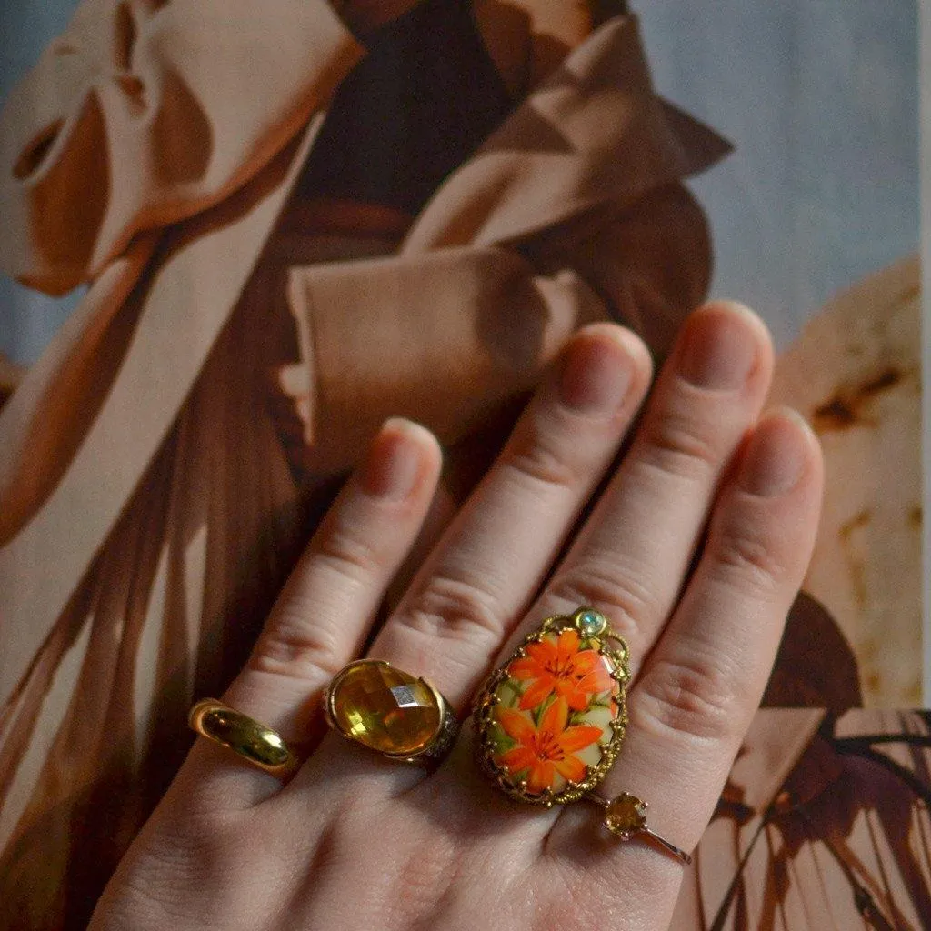 Yellow Citrine Crystal Cocktail Ring
