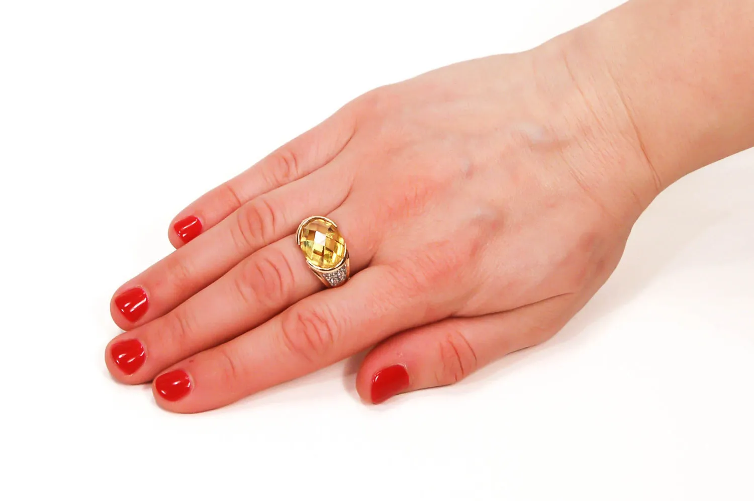 Yellow Citrine Crystal Cocktail Ring