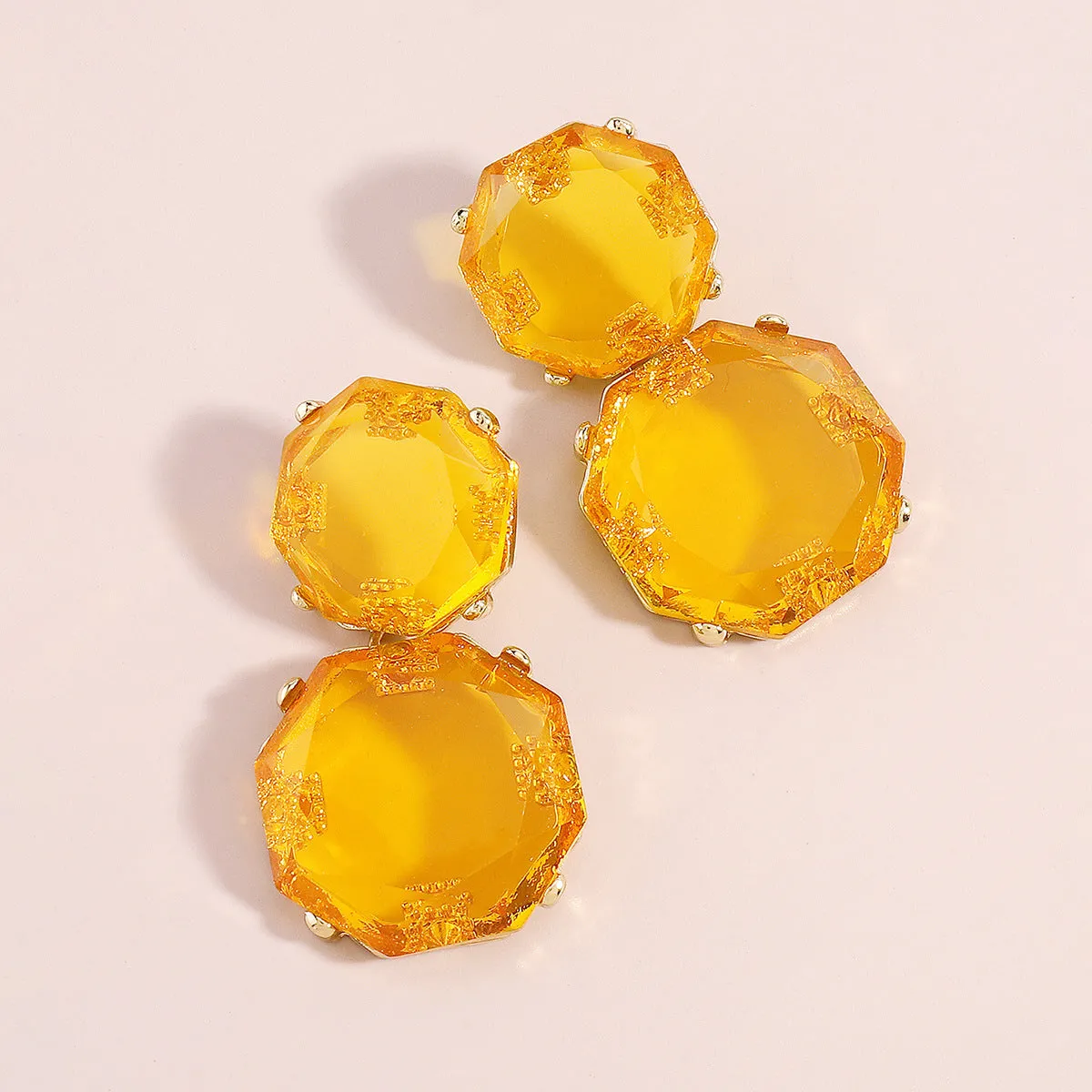 Yellow Crystal & 18K Gold-Plated Octagon Drop Earrings