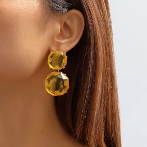 Yellow Crystal & 18K Gold-Plated Octagon Drop Earrings