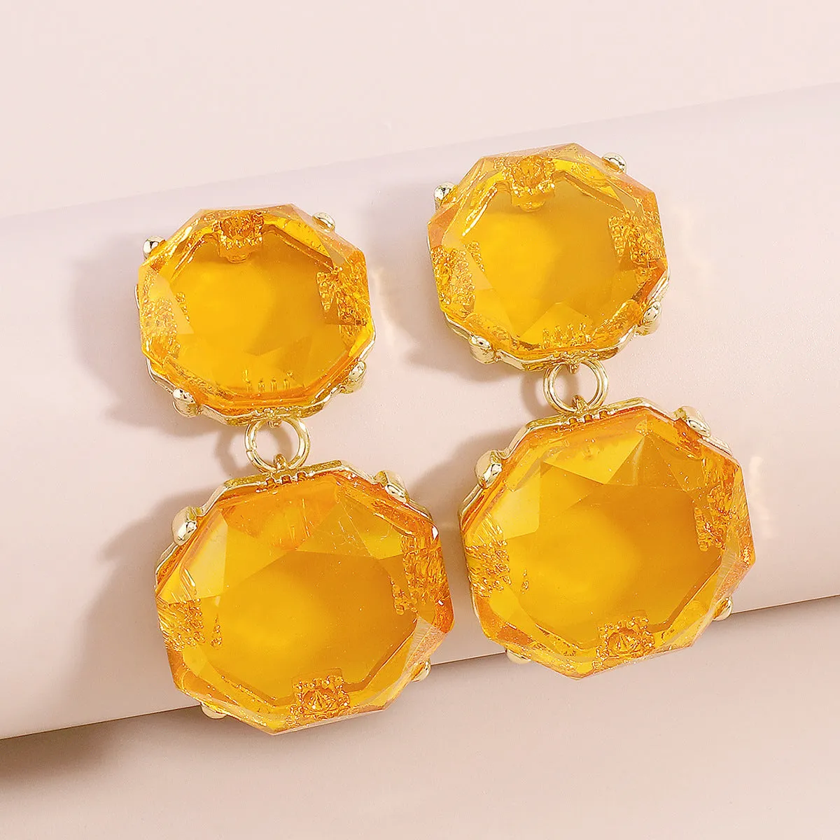 Yellow Crystal & 18K Gold-Plated Octagon Drop Earrings