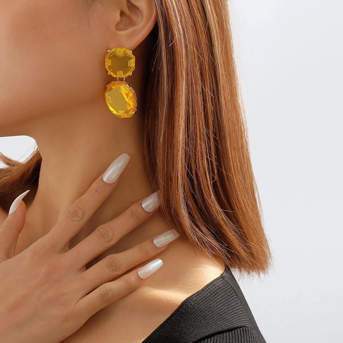 Yellow Crystal & 18K Gold-Plated Octagon Drop Earrings