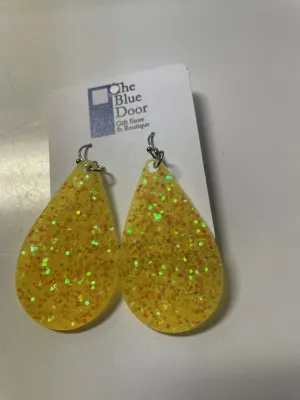 Yellow Gold Glitter Teardrop Earrings